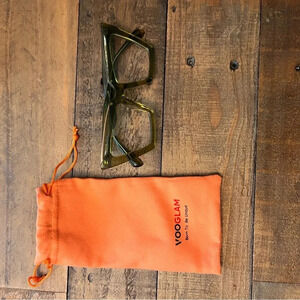 glam Olive Geometric Women's Glasses with Orange Pouch